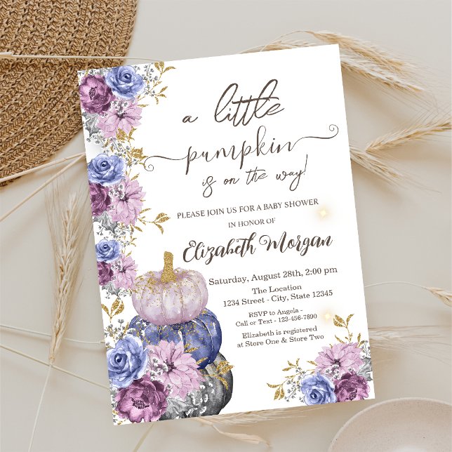Violetta Pumpa Blommor Löv Bebis Shower Inbjudningar (Skapare uppladdad)