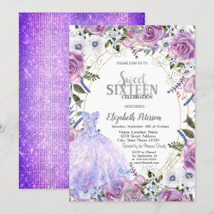 Violetta rosor klänning sequins Sweet 16 Inbjudningar