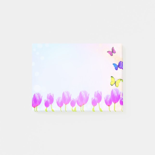 Violetta tulpanblommor & fjärilar post-it block (Framsida)
