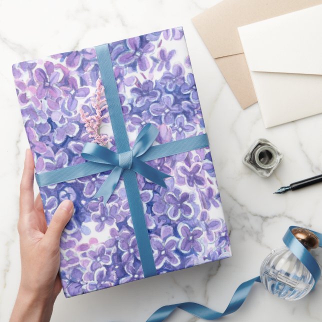 Violetta vattenfärglilablommor presentpapper (Gifting)