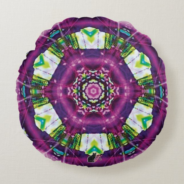 Violette Kaleidoscope Rund Kudde (Framsidan)