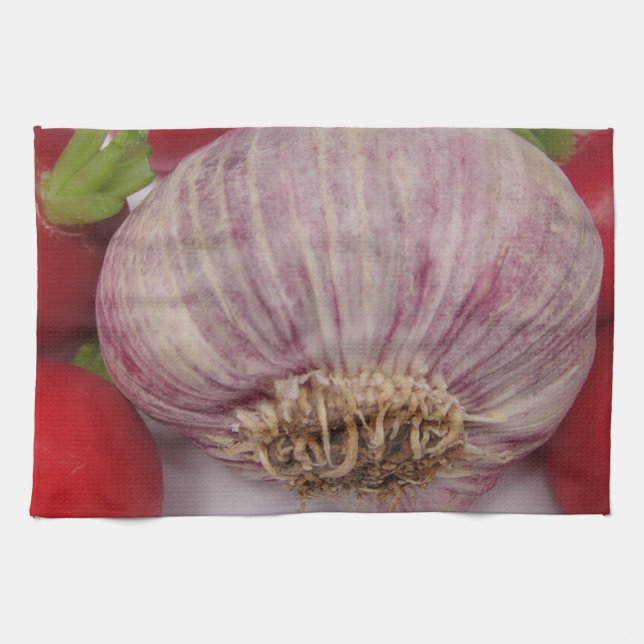 Violetter Knoblauch mit Radieschen Kökshandduk (Horisontell)