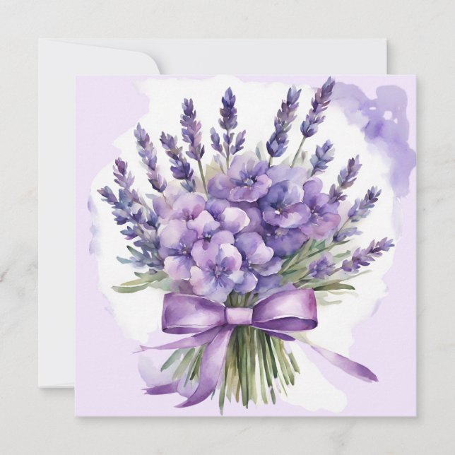 Violetter och Lavendelblommor Vattenfärg  Kort (Framsida)