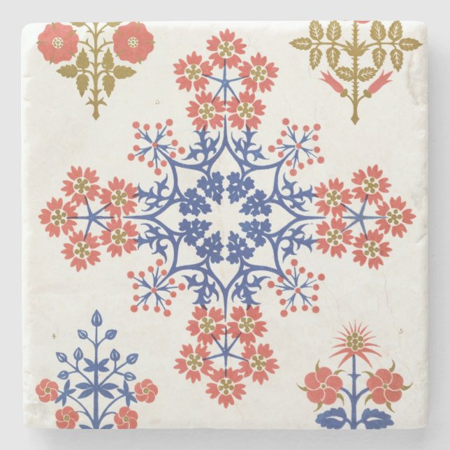 Violiet, irisen och tulpanmotivtapeten planlägger, underlägg sten (Framsidan)