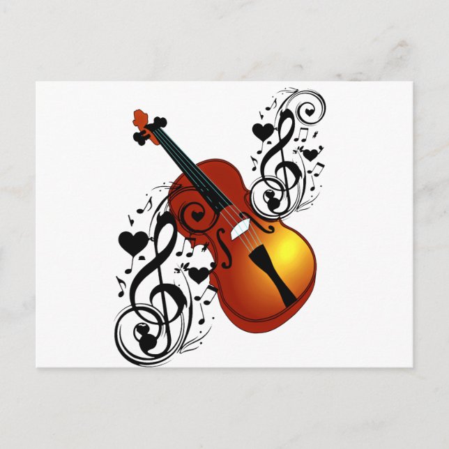 Violin,Älskare vid Heart_ Vykort (Framsida)