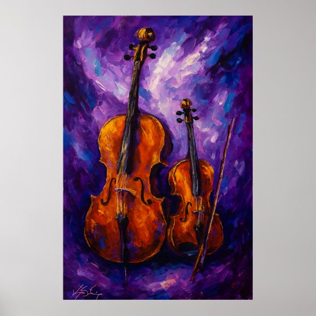 Violin and Cello Against Purple Background Poster (Framsidan)