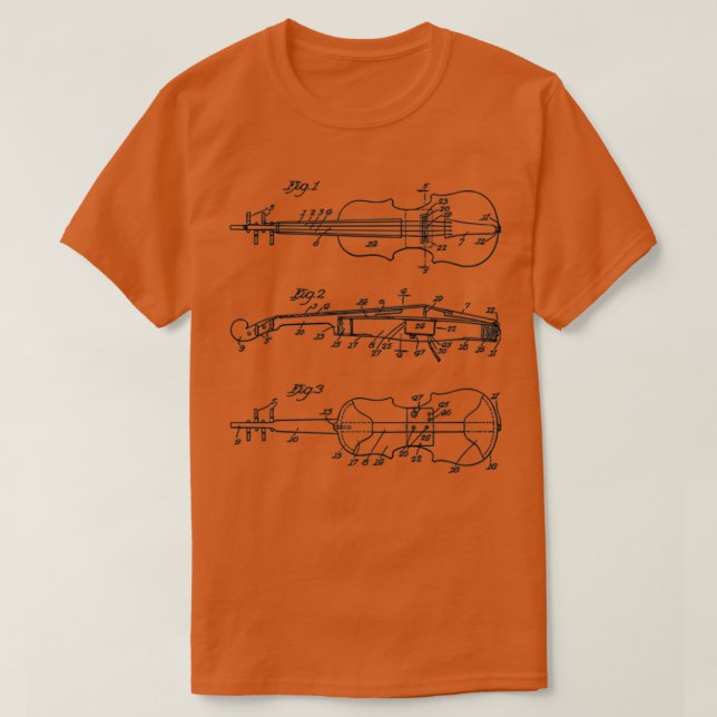 Violin Art Patent Print Black T Shirt (Design framsida)