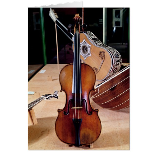 Violin, av Stradivari, Cremona, 1699 (bild); Hälsningskort (Framsidan)