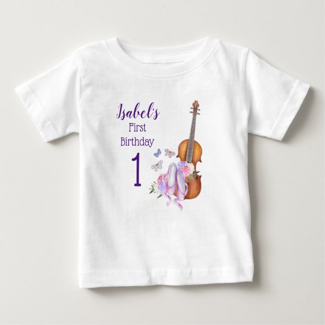 Violin Ballet och Butterflies första födelsedag T Shirt (Framsida)