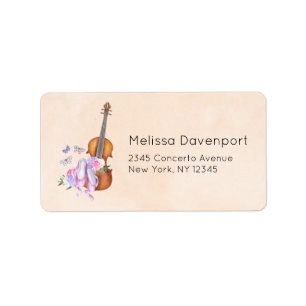 Violin, Ballet Shoes, Flowers and Butterflies Adressetikett