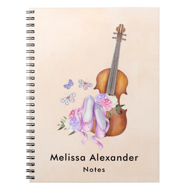 Violin, Ballet Shoes, Flowers and Butterflies Anteckningsbok (Framsidan)