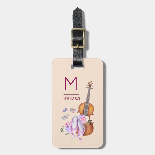 Violin, Ballet Shoes, Flowers and Butterflies Bagagebricka (Vertikal Framsida)