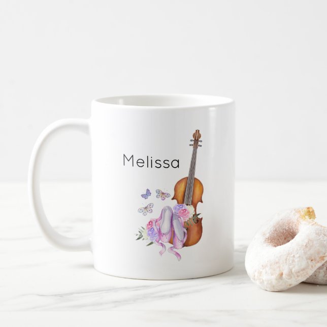 Violin, Ballet Shoes, Flowers and Butterflies Kaffemugg (Med munk)