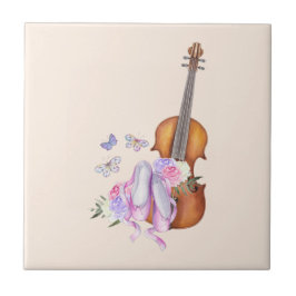 Violin, Ballet Shoes, Flowers and Butterflies Kakelplatta