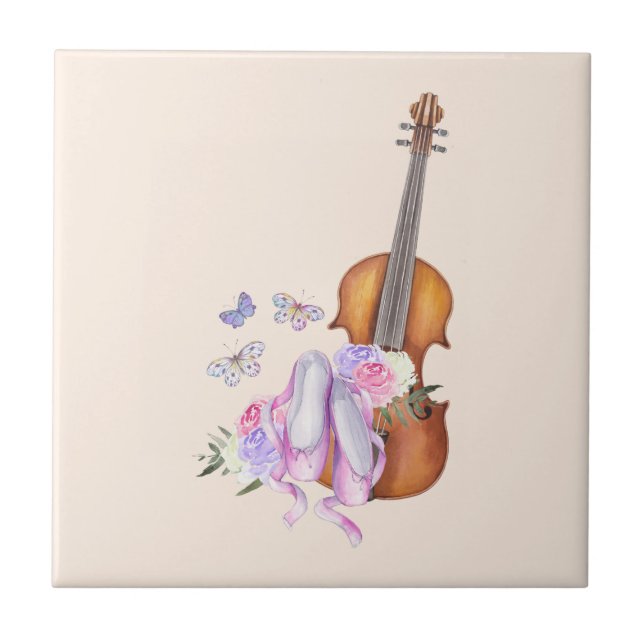 Violin, Ballet Shoes, Flowers and Butterflies Kakelplatta (Framsidan)