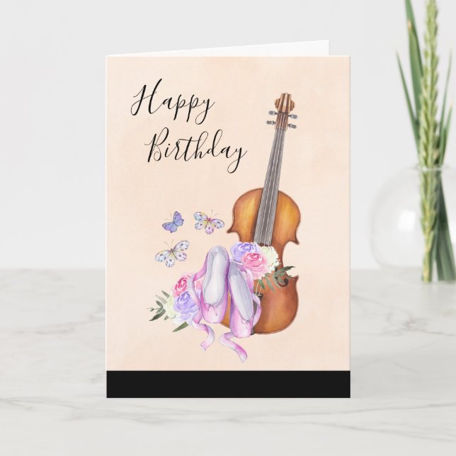 Violin, Ballet Shoes, Flowers and Butterflies Kort (Framsida)