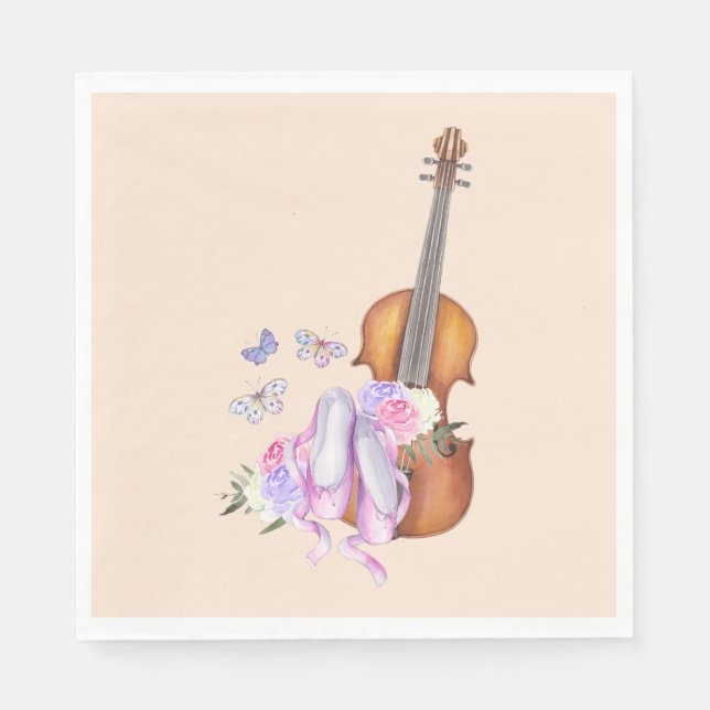 Violin, Ballet Shoes, Flowers and Butterflies Pappersservett (Framsidan)