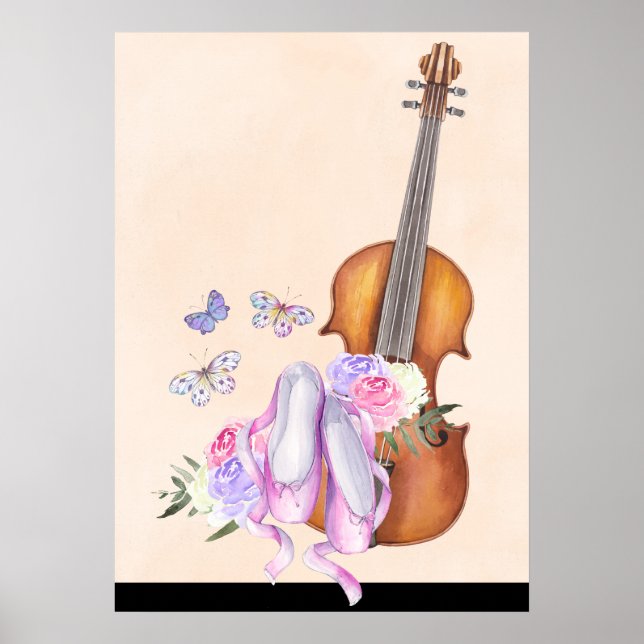 Violin, Ballet Shoes, Flowers and Butterflies Poster (Framsidan)