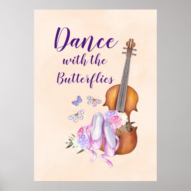 Violin, Ballet Shoes, Flowers and Butterflies Poster (Framsidan)