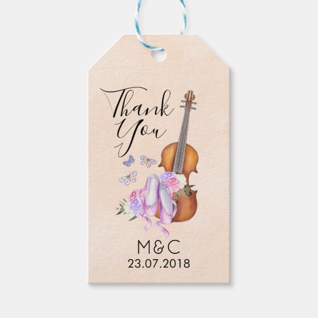 Violin, Ballet Shoes, Flowers and Butterflies Presentetikett (Framsidan)