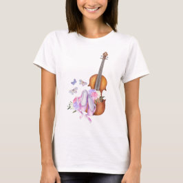 Violin, Ballet Shoes, Flowers and Butterflies T Shirt