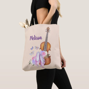 Violin, Ballet Shoes, Flowers and Butterflies Tygkasse