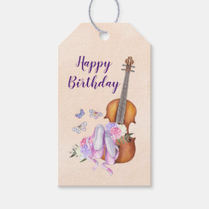 Violin, Ballet Shoes och Butterflies Birthday Presentetikett