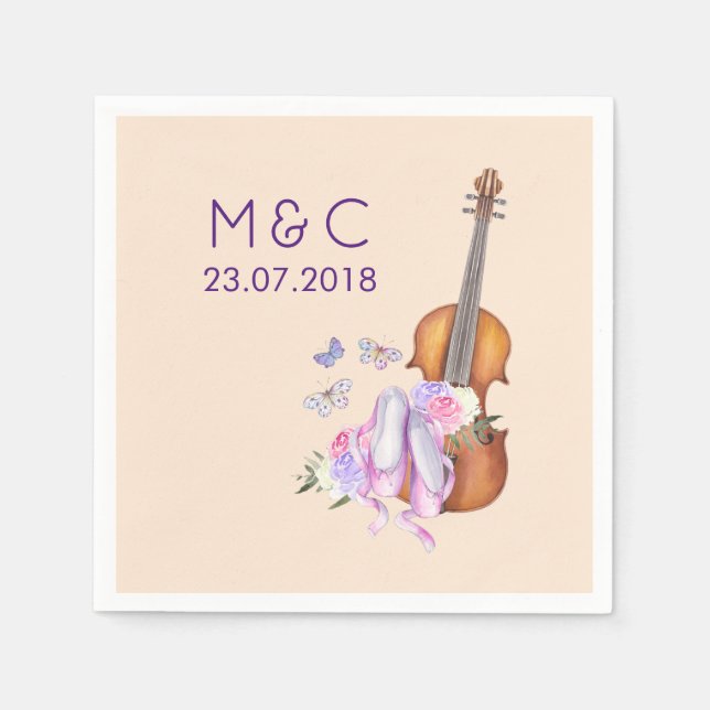 Violin, Ballet Shoes och Butterflies Bröllop Pappersservett (Framsidan)