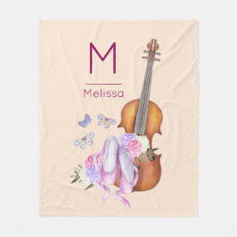 Violin, Ballet Shoes och Butterflies Monogram Fleecefilt