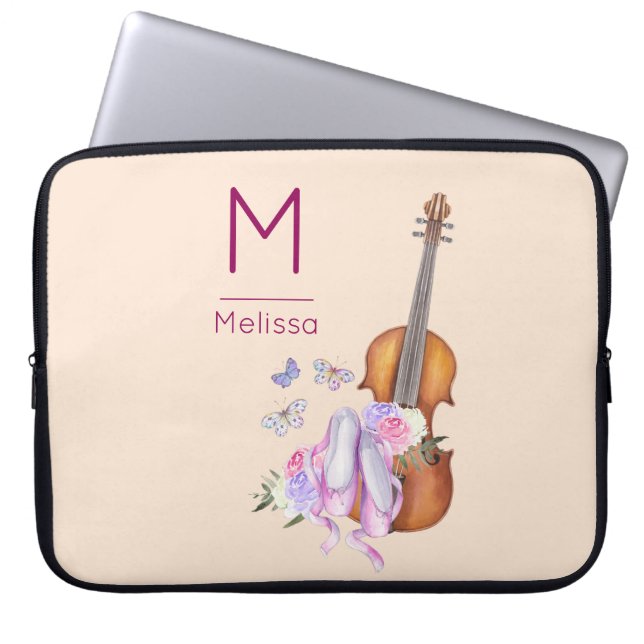 Violin, Ballet Shoes och Butterflies Monogram Laptop Fodral (Framsidan)
