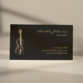 Violin Black Guld Elegant Modern Music Teacher Visitkort