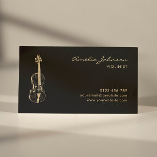Violin Black Guld Elegant Modern Music Teacher Visitkort