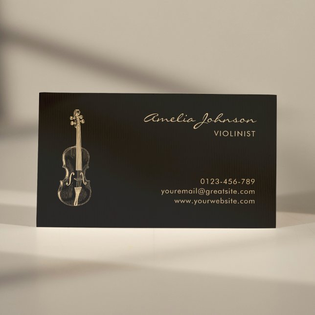 Violin Black Guld Elegant Modern Music Teacher Visitkort (Skapare uppladdad)