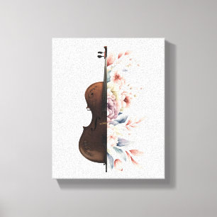 Violin bland blommor. Blomkett. Canvastryck
