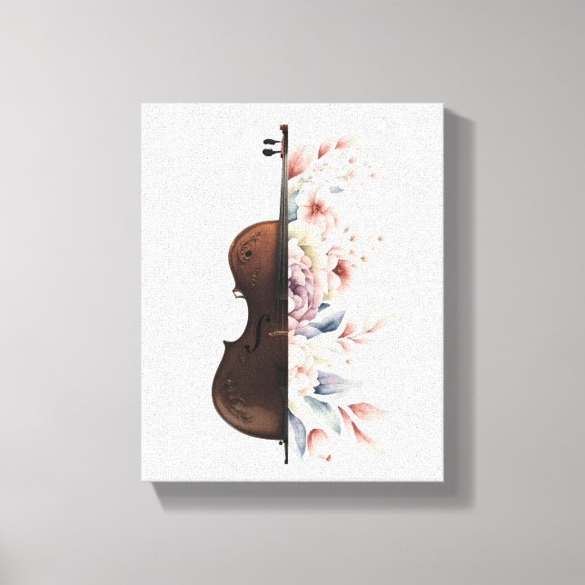 Violin bland blommor. Blomkett. Canvastryck (Framsida)