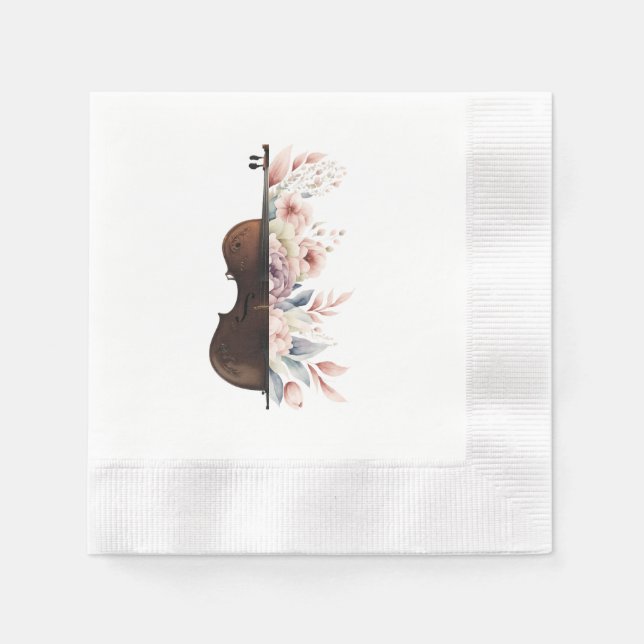 Violin bland blommor. Blomkett. Pappersservett (Framsidan)