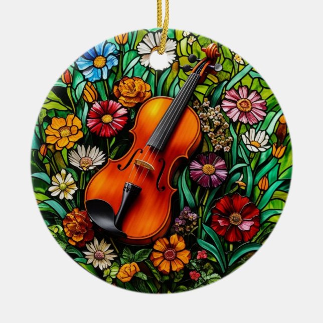 Violin Blommig  Julgransprydnad Keramik (Framsidan)