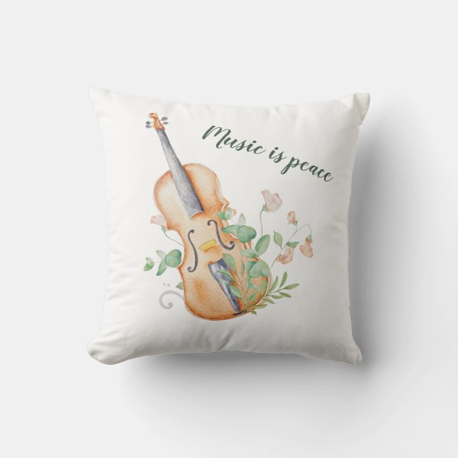 Violin Blommig Musik är Fred Anpassad Överkast för Kudde (Framsida)