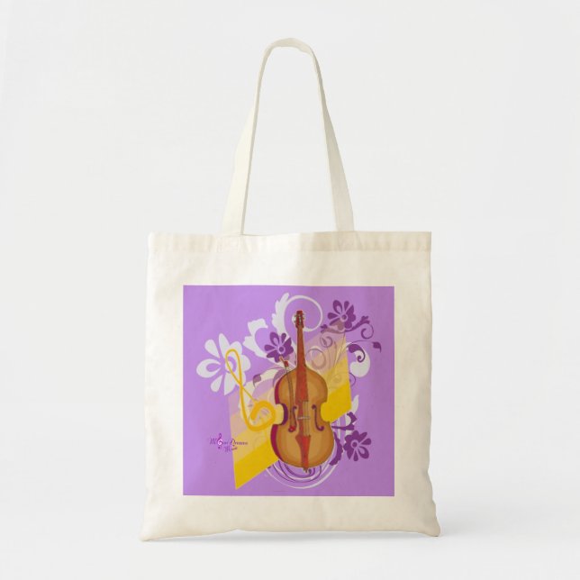 Violin Blommigt Swirl Lila Budget Tote Bag Tygkasse (Framsidan)