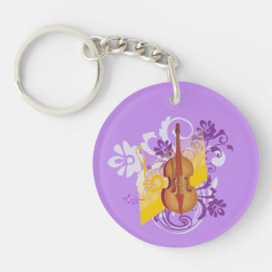 Violin Blommigt Swirl Lila Round 2-Sided Keychain