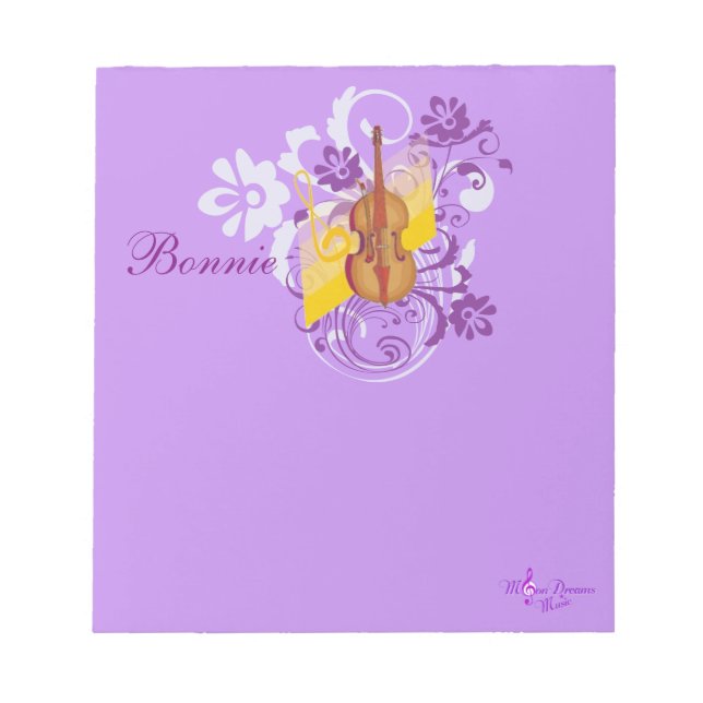 Violin Blommigt Swirl Lila Small Note Pad Anteckningsblock (Framsida)