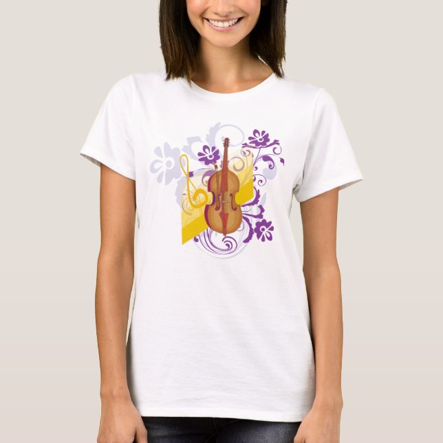 Violin Blommigt Swirl T Shirt (Framsida)