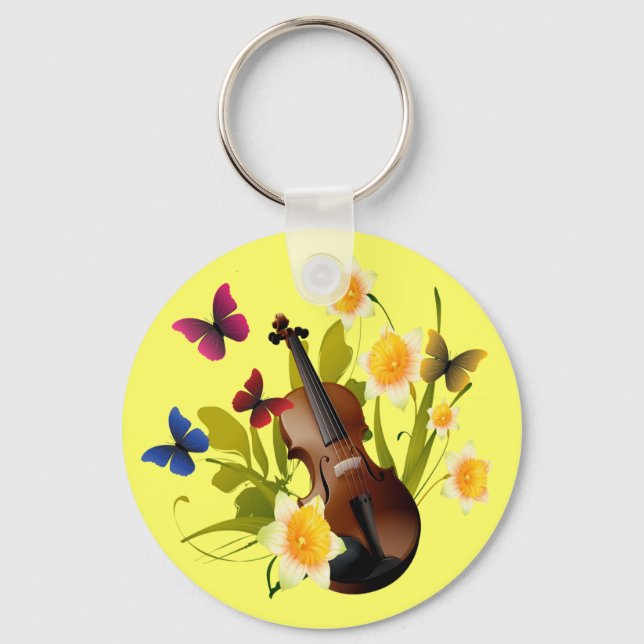 VIOLIN, BLOMMOR OCH BUTTERFLITER NYCKELRING (Framsida)