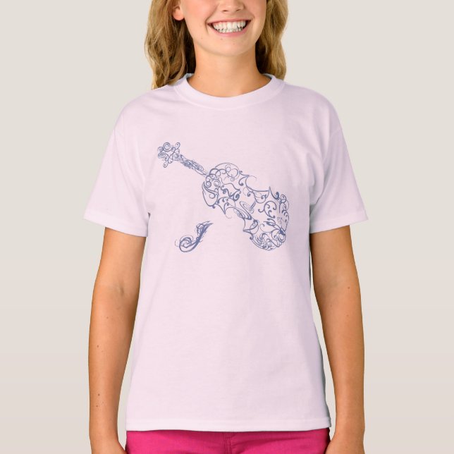 Violin Blue Line Teckning with Initial T-shirt (Framsida)