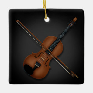 Violin & Bow Elegant Classical Music 2-Sided Black Julgransprydnad Keramik
