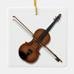 Violin & Bow Elegant Classical Music 2-sidig Julgransprydnad Keramik