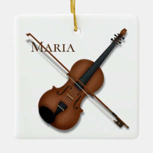 Violin & Bow Elegant Classical Music Personlig Julgransprydnad Keramik