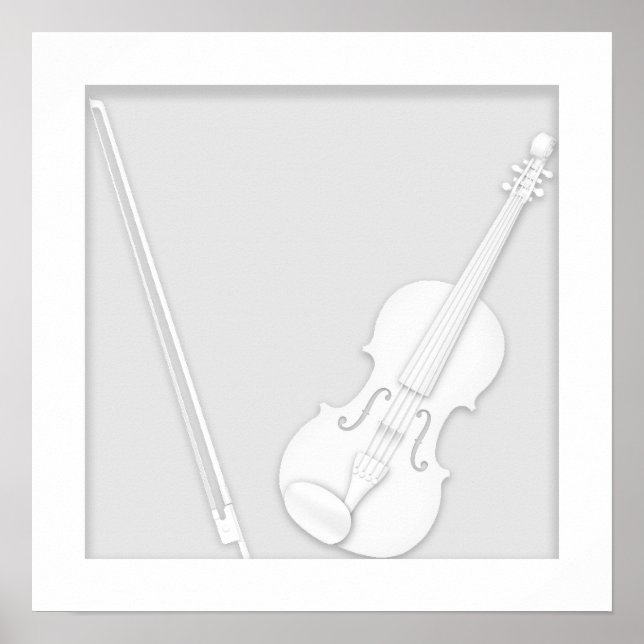 Violin & Bow Papper Cutout Illusion White Poster (Framsidan)
