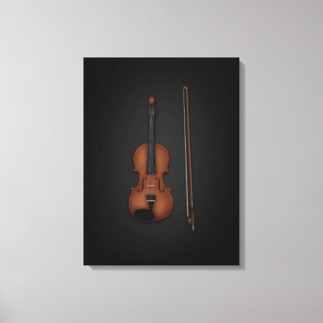 Violin & Bow Sida vid sida vid 18 x 24 svart Canvastryck (Framsida)