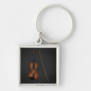 Violin & Bow Side by Side Classical Music Fyrkantig Silverfärgad Nyckelring
